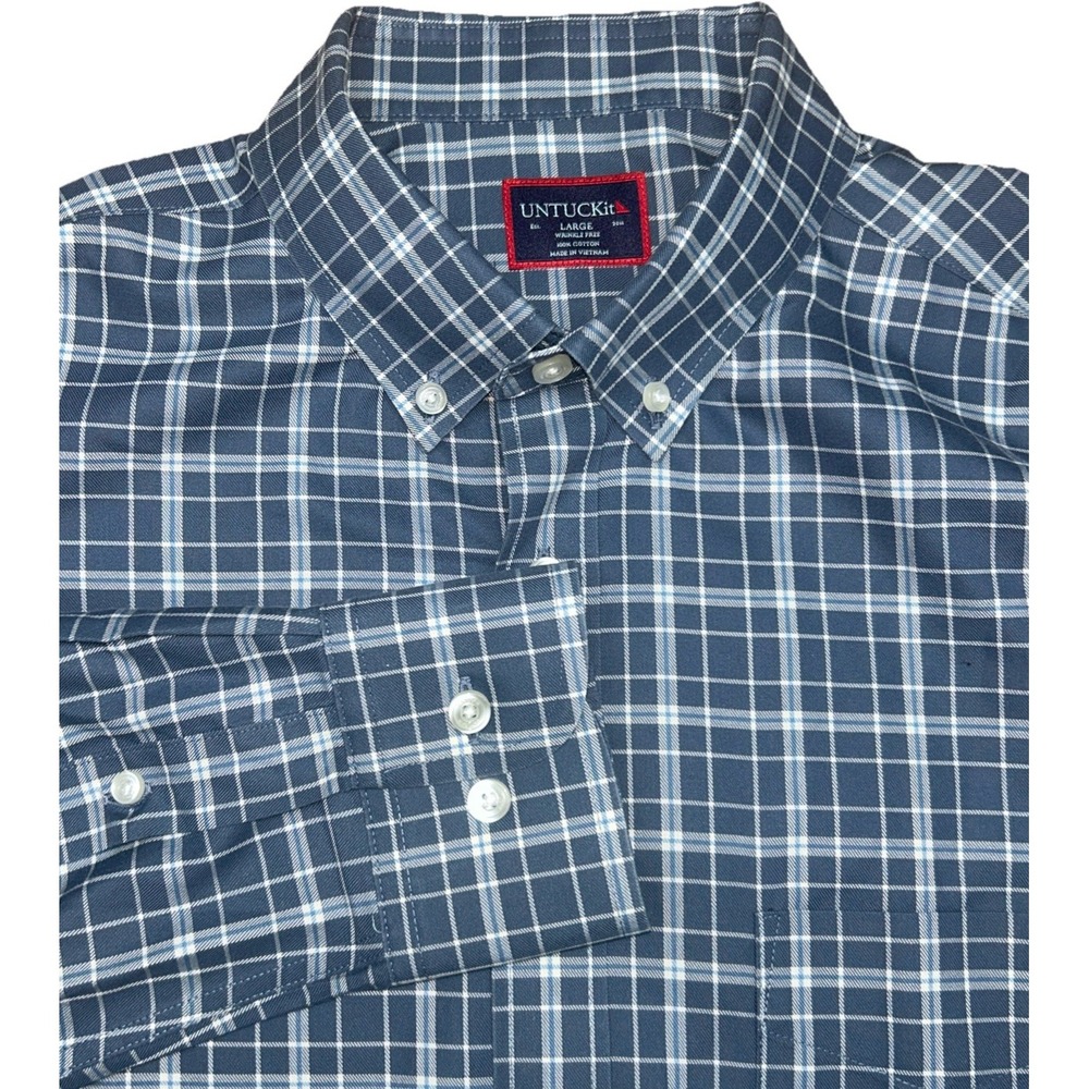 UNTUCKit Shirt Mens Large Wrinkle Free Button Down Gray Plaid Lazaret Cotton